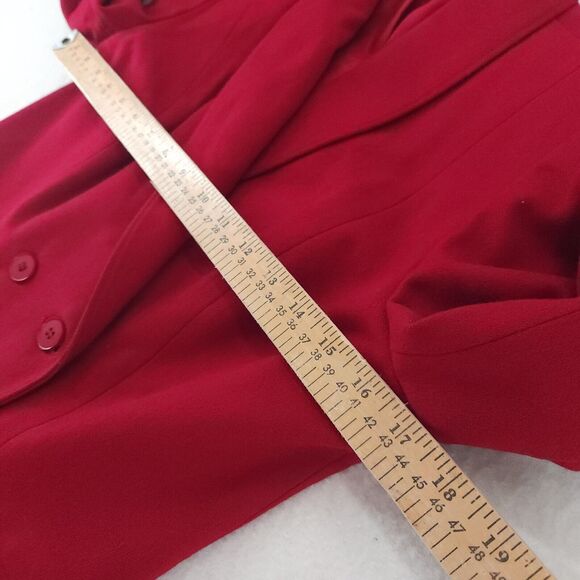 Vintage 70s Red Wool Blazer Skirt Suit Set Double-Breasted Lux Office Chic - Picture 11 of 14